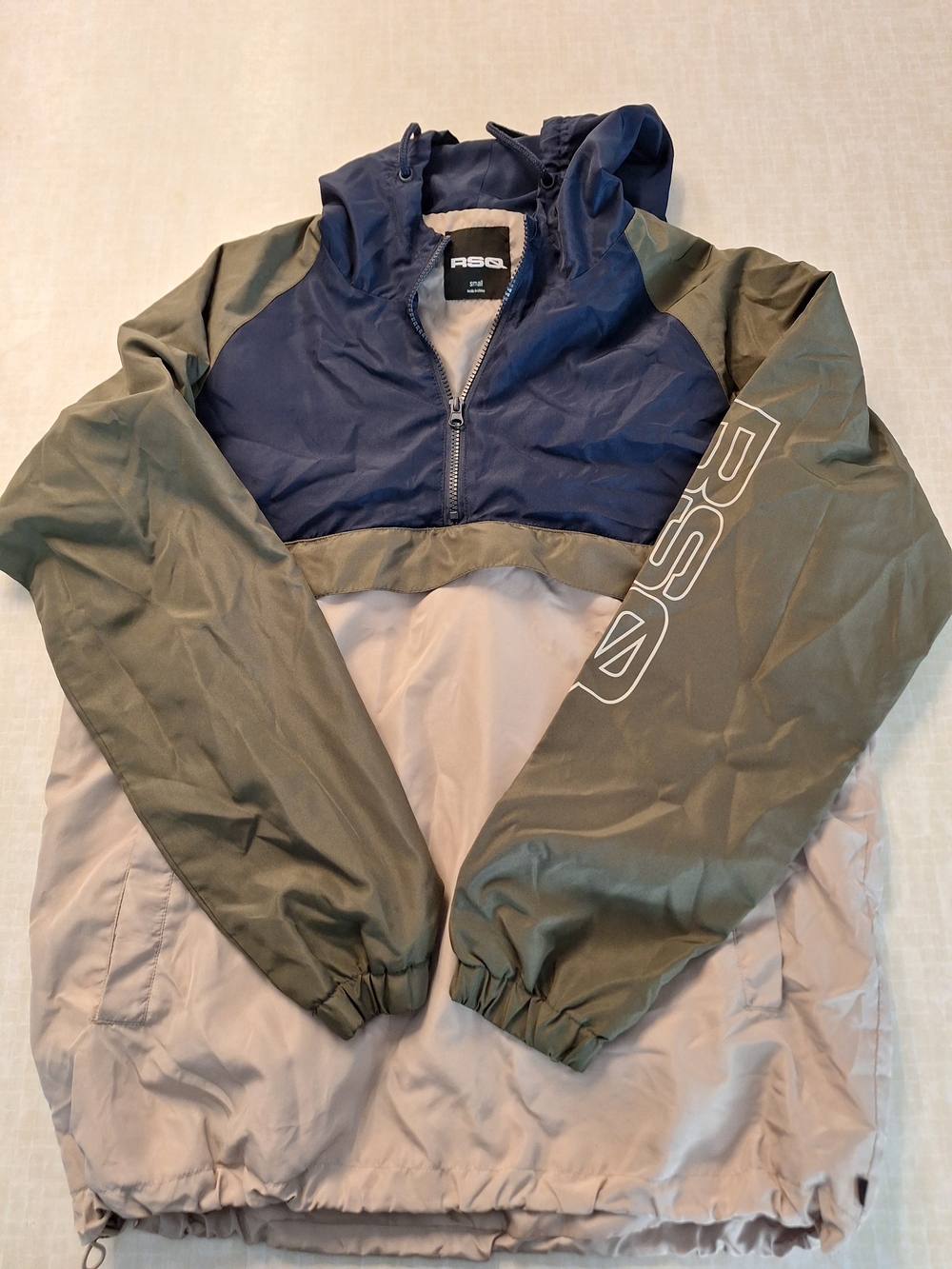 RSQ Men's Colorblock Windbreaker Jacket in Navy, Olive & Beige